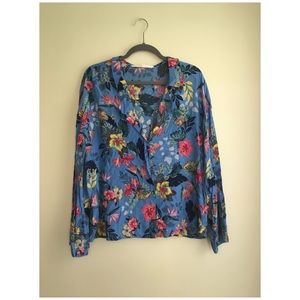 Zara Button Down Blouse In Floral Print